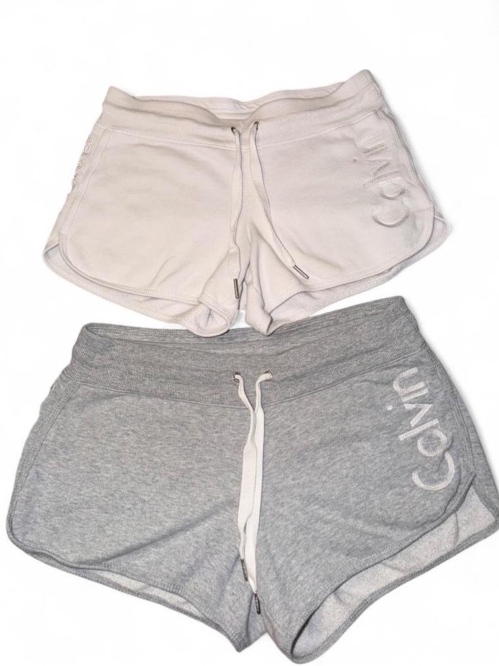 Calvin Klein White & Gray Athletic Drawstring Shorts Duo